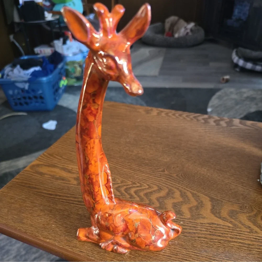 Vintage Orange Gold Ceramic Bubble Glaze Giraffe Figure Statue Decor Shelf Prop